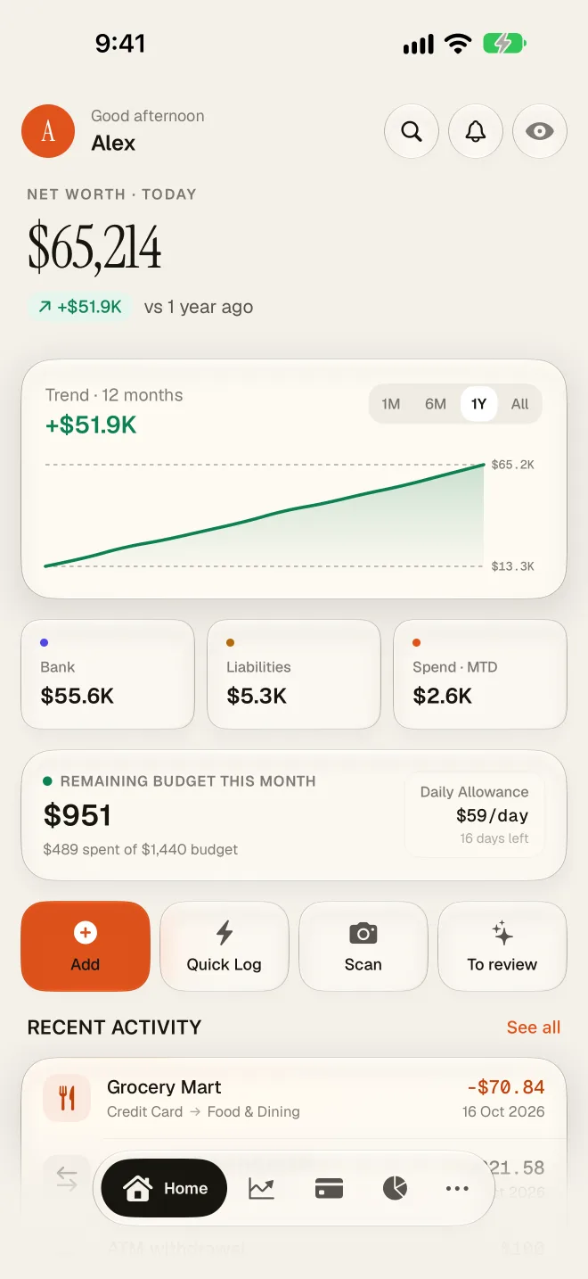 The SampattiTrack home screen with account balances